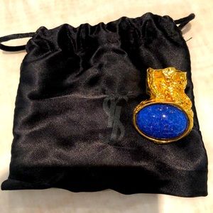 YSL arty cocktail cobalt gold plated ring